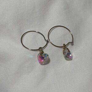 Gold Crystal Heart Hoop Earrings